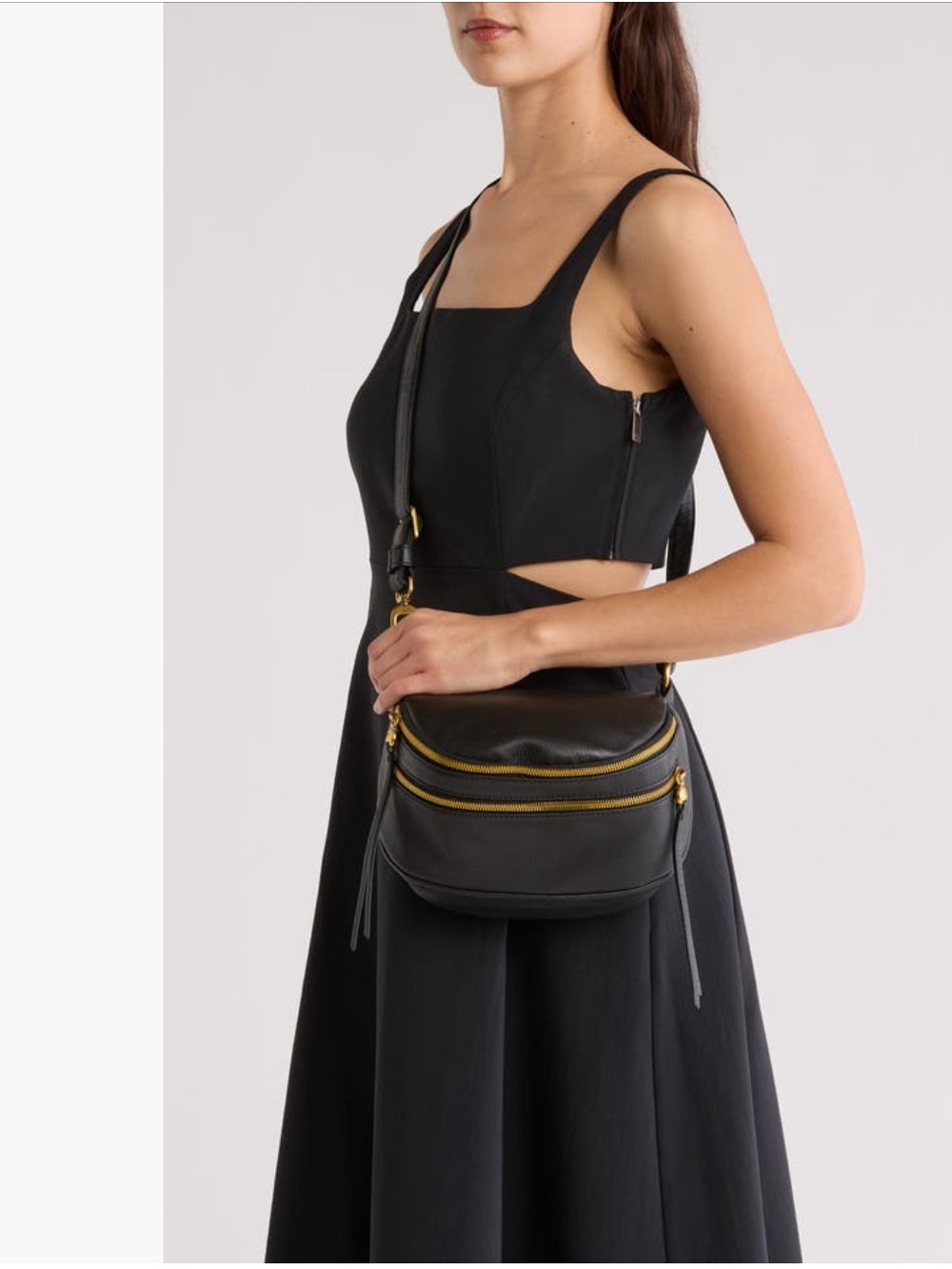 HOBO Fern Black Leather Sling Bag with Gold-Tone Hardware